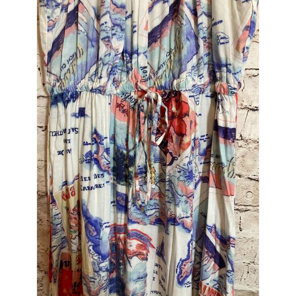 Peter Som Maxi Dress Womens Medium Blue Carribean Beach Scene Tie Back Halter - Picture 10 of 16